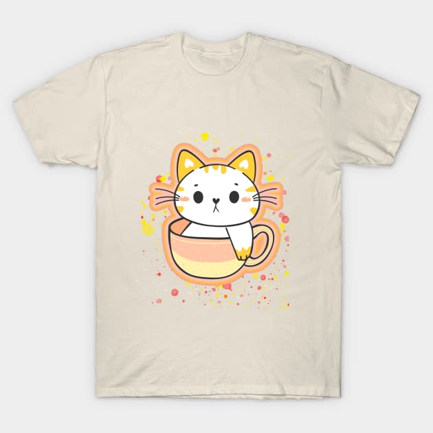 Adorable cat sitting in a coffee cup T-Shirt by CreativeXpro